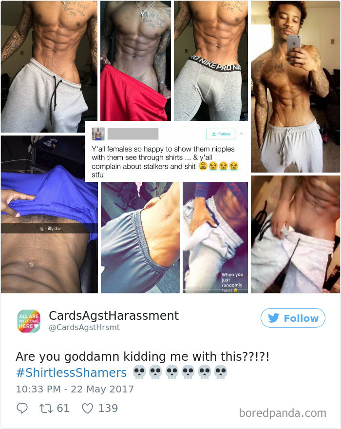 A Woman Is Mocking The Shirtless Dudes