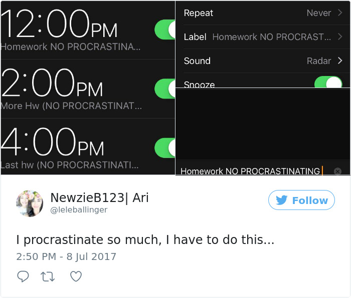 Procrastination Tweet