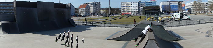 While I Did A Panorama Shot, My Friend Came And Crashed Into The Miniramp