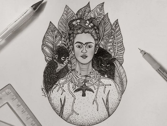 Self-Portrait With Thorn Necklace And Hummingbird By Frida Kahlo, 1940