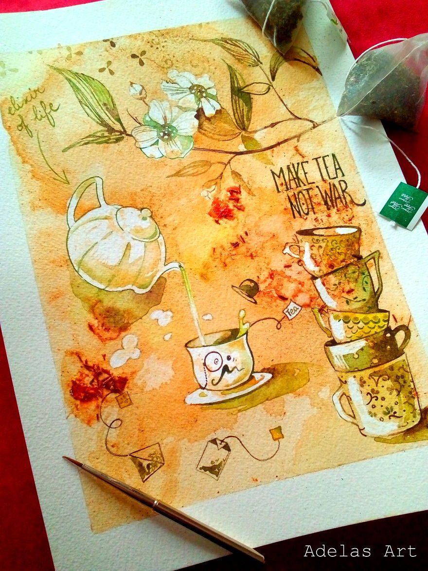 I Use Coffee, Tea, Beer, And Wine To Create My Art