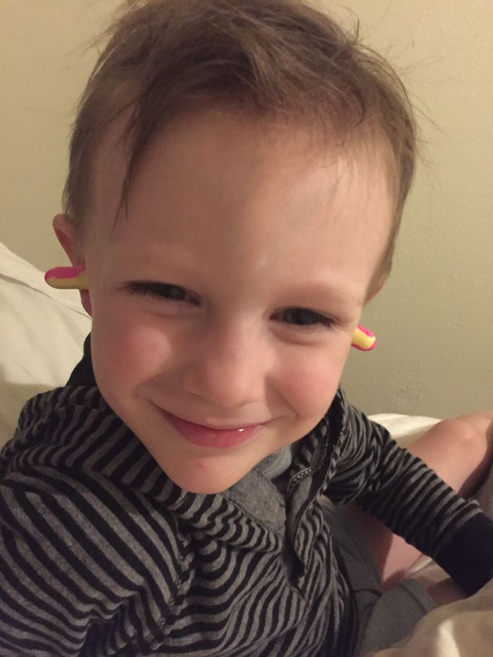 Sneaking Into Moms Room While She's In The Bathroom- Steals All The Pillows And Blankets, And Puts In My Ear Plugs So He "Didn't Have To Hear Mommy Get Upset"