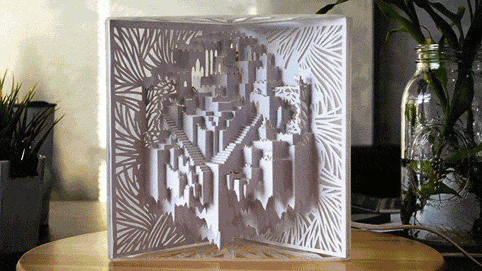 I Hand-Folded A 3D Castle That Turns Into A Cozy Lamp When Illuminated