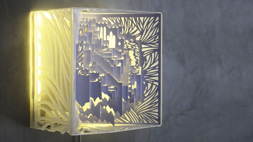 I Hand-Folded A 3D Castle That Turns Into A Cozy Lamp When Illuminated