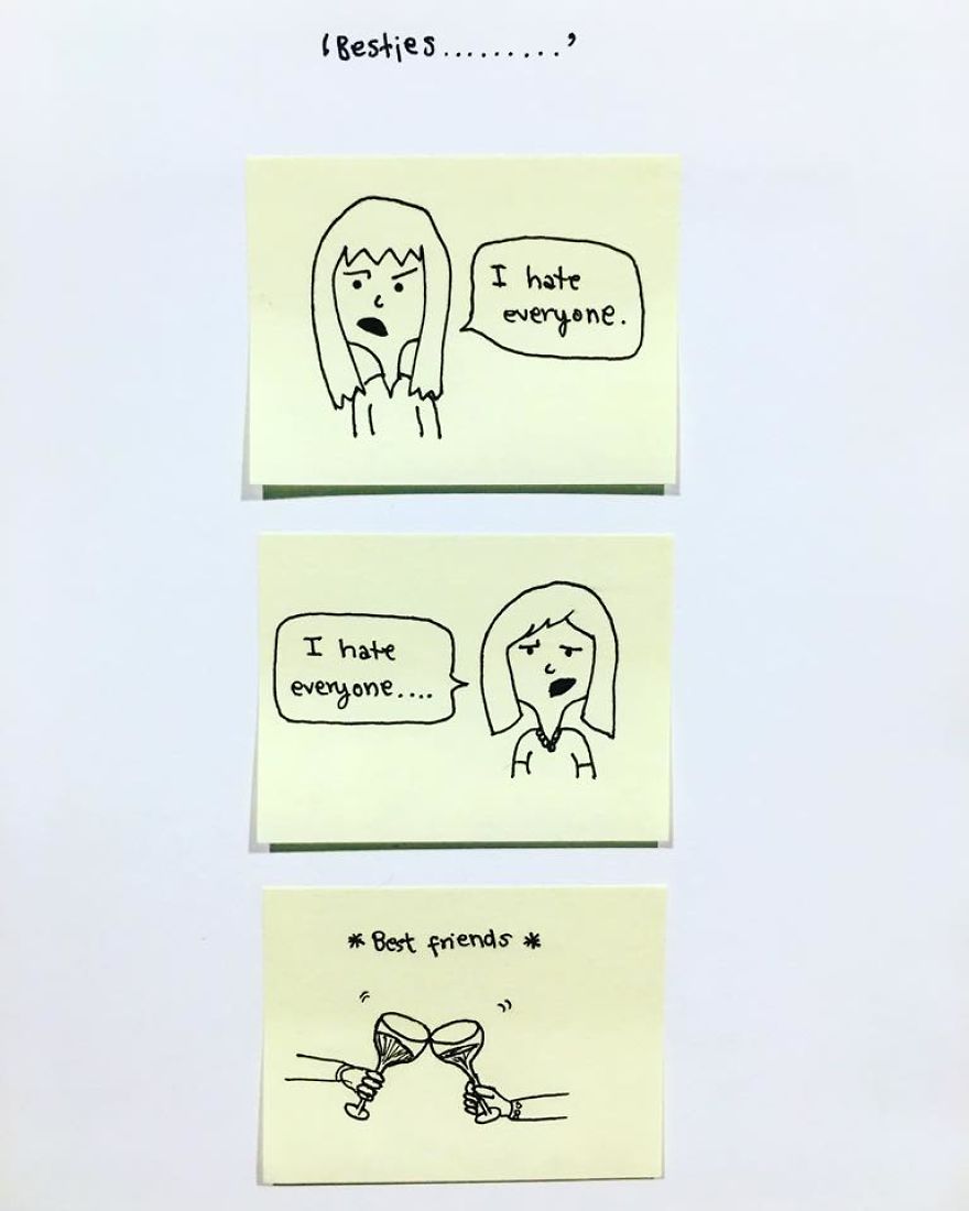 Turning Post-it Notes Into Fun Comics, Scribbling Down Annoying And Awkward Social Situations