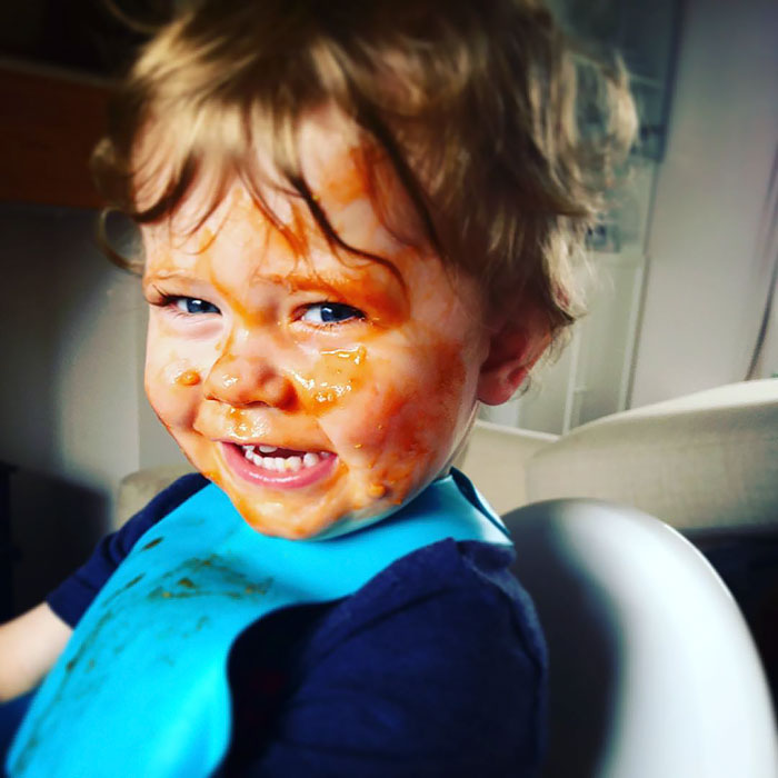 This Is Pretty Much How Tommy Ends Up Looking After Any Meal With A Tomato Based Sauce