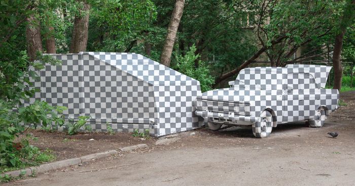 Russian Street Artists Delete Car In Real World Using Clever Optical Illusion