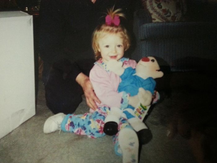 Obnoxious Sized Hair Scrunchy, Printed Legging Pants And A Doll From Lunette And Molly.