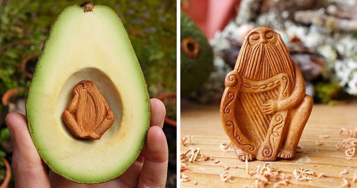Most People Throw Away Avocado Pits, But This Artist Carves Them Into Magical Forest Creatures