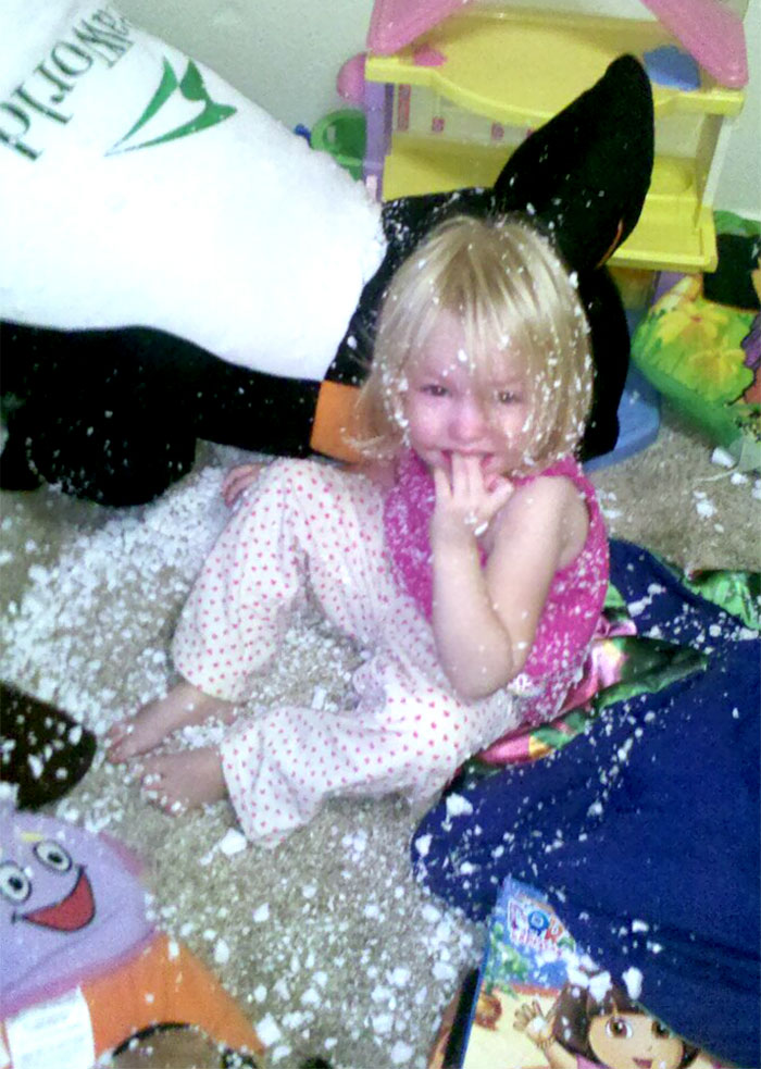 I Open The Door To Wake Up My 2 Year Old From A Nap And This Is What I Found. Worst Part Was The Statically Charged Styrofoam Particles That Refused Many Attempts To Be Cleaned Up