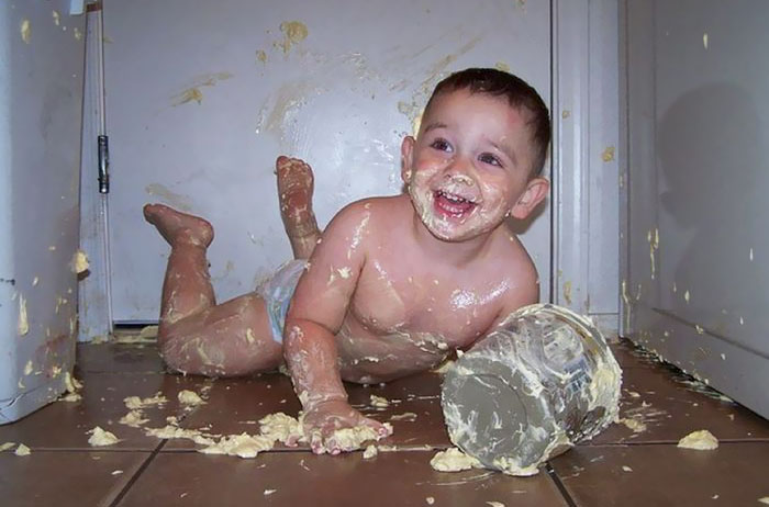 A Tub Of Country Crock All Over Him And The Laundry Room. Thankfully His Twin Was In Bed And Didn’t Get Involved In This One