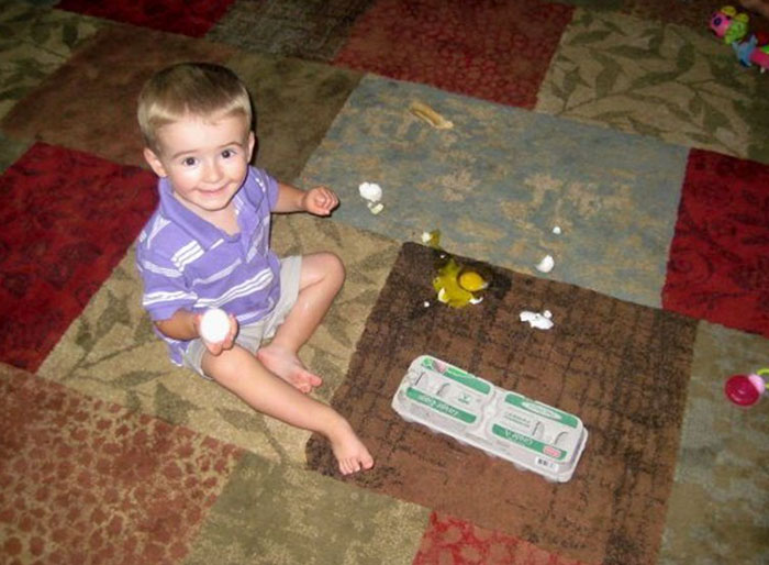 Apparently My 2-Year-Old Decided To 'Make' Eggs On Our New Area Rug