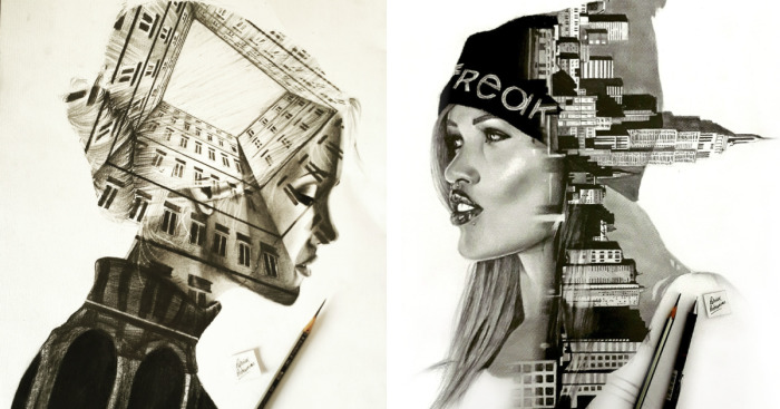 I Merge Buildings And People In My Double Exposure Drawings