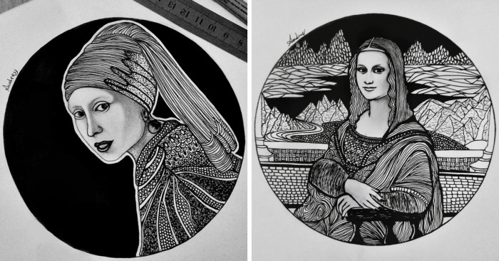 I Combined Doodling And Intricate Zentangle Patterns To Recreate Famous Artworks