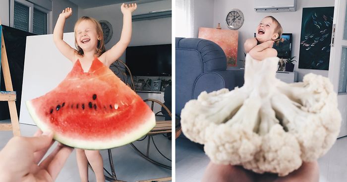 Mom “Dresses” Her Daughter In Food And Flowers Using Forced Perspective, Becomes Internet Star