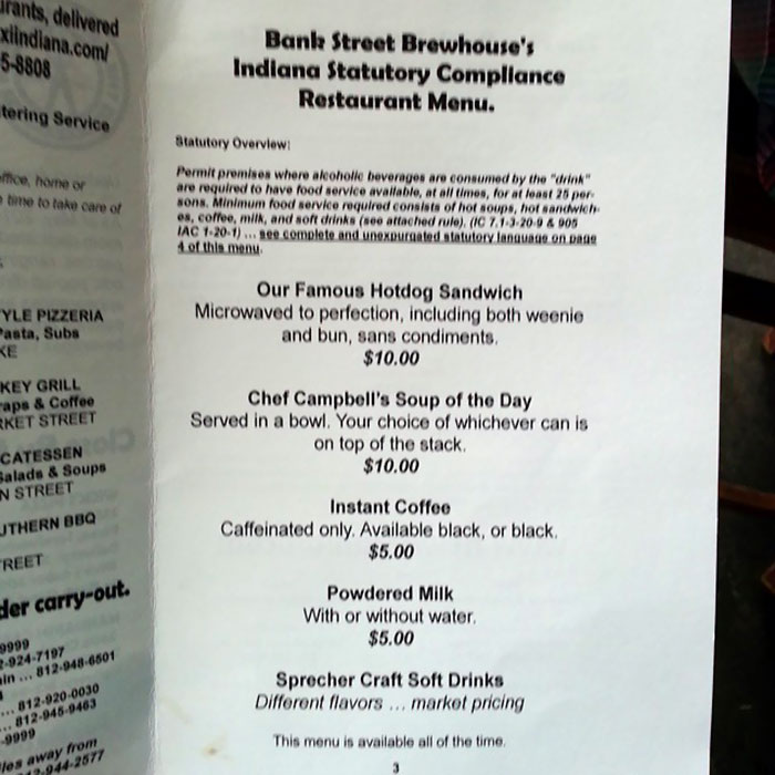 Our Local Bar Is Required To Serve Food As Part Of Their Liquor License