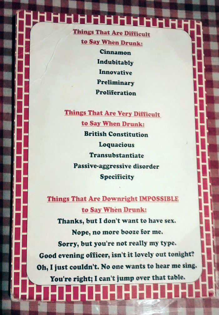 My Local Burger Barn Makes Some Astute Observations On The Back Of The Bar Menu