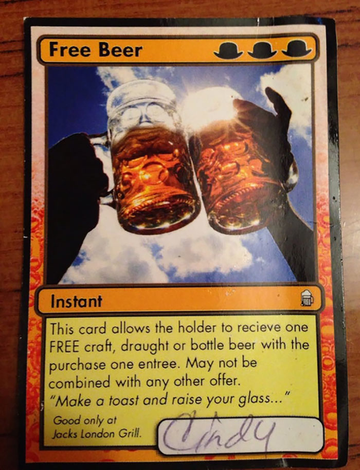 This Free Beer Coupon At The Local Pub. Only A Three Cost Card