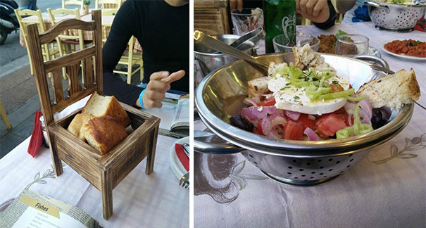 Bread In A Chair And Salad In A Strainer