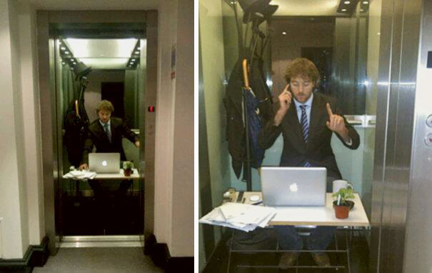 My Friend Set Up An Office In The Lift, When The Doors Opened He'd Greet People With "Do You Have An Appointment"