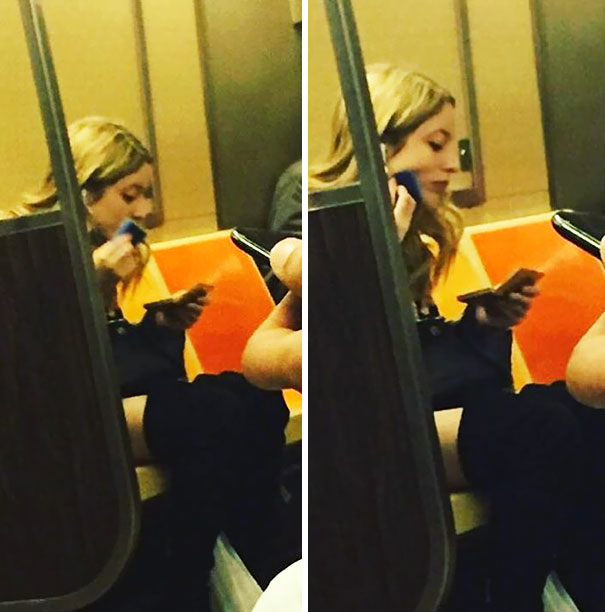 She's Putting Makeup On With A Kitchen Sponge