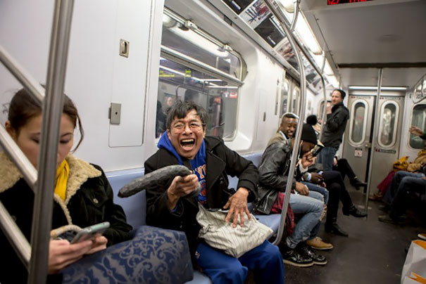 Man Waving Giant Dildo On The NYC Subway