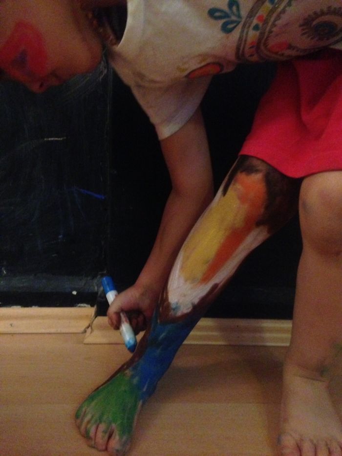 While I Was On A Long Phone Call... She Unpacked The New Water Crayons I Bought