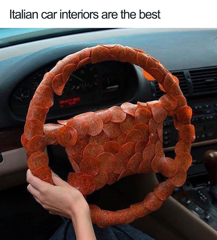 Car wheel covered with salami 