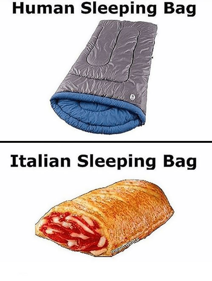 Human vs Italian sleeping bag meme 