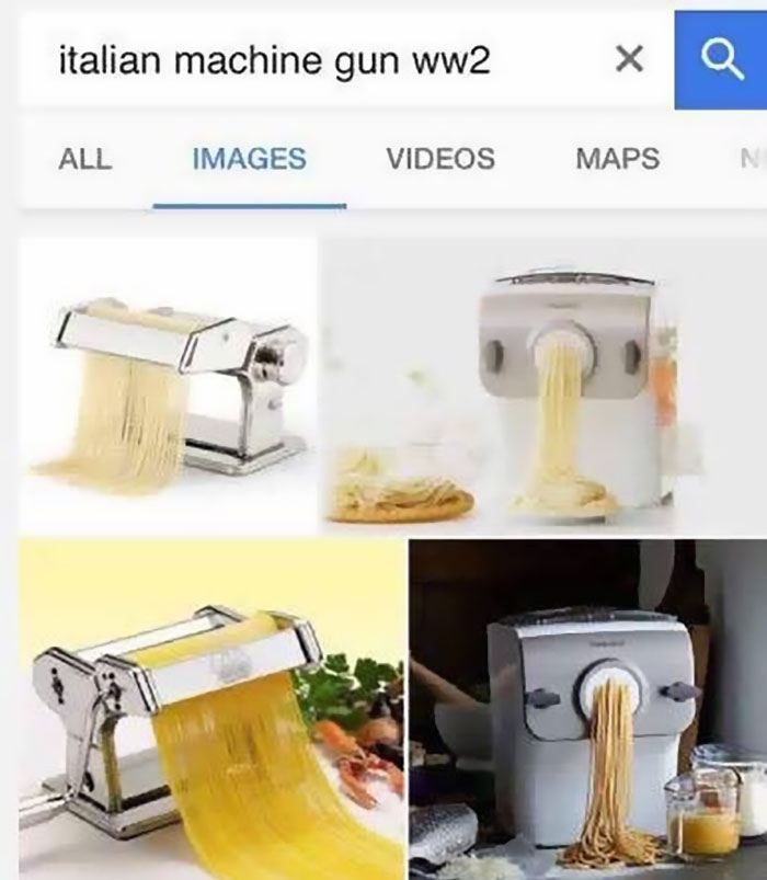 Pasta maker as italian machine gun meme 