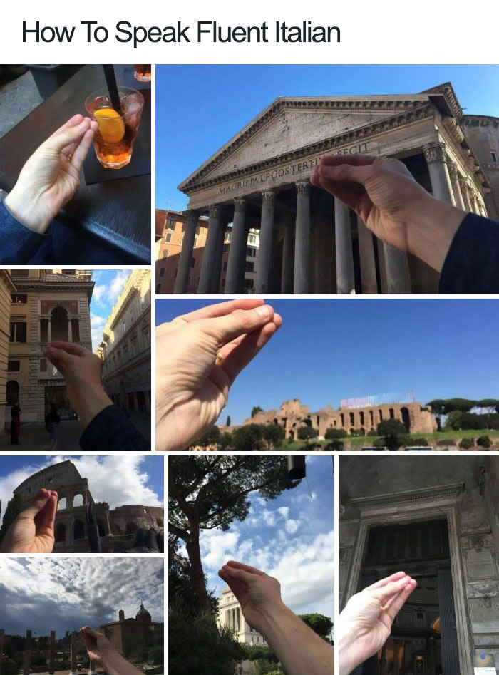 Person making italian gesture in front of italian buildings meme