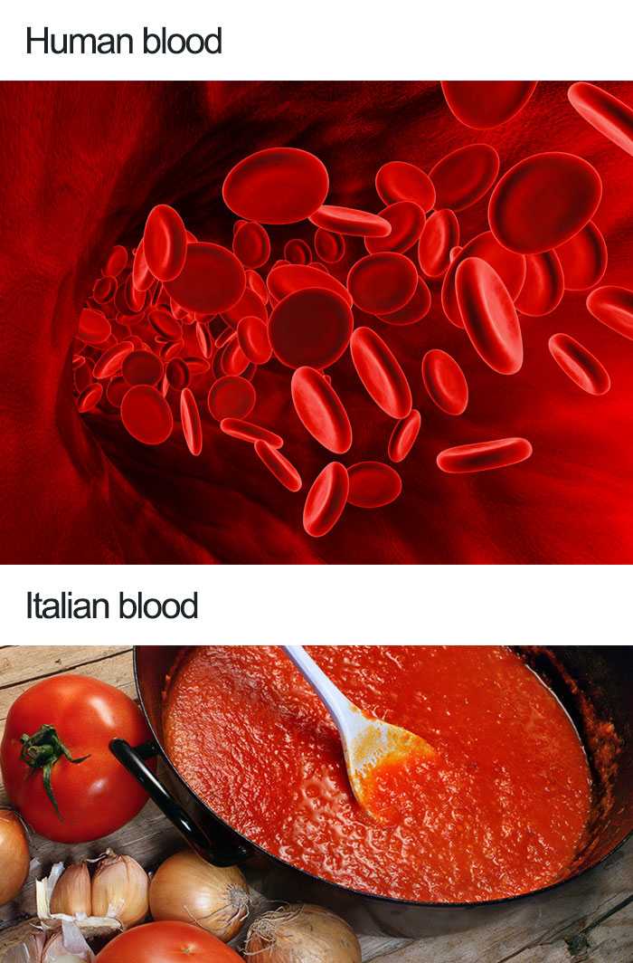Human vs Italina blood as tomato sause meme 