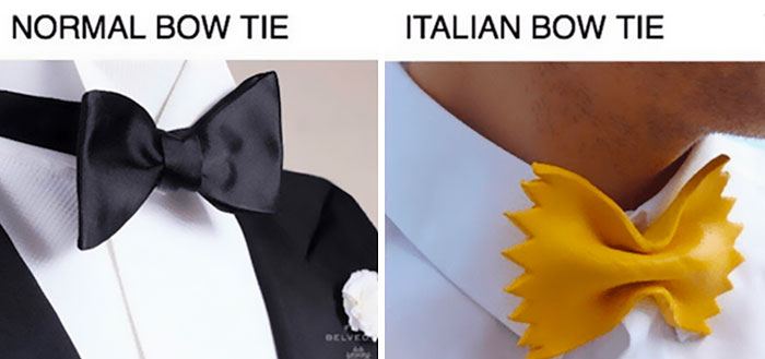 Normal vs Italian bow tie meme 