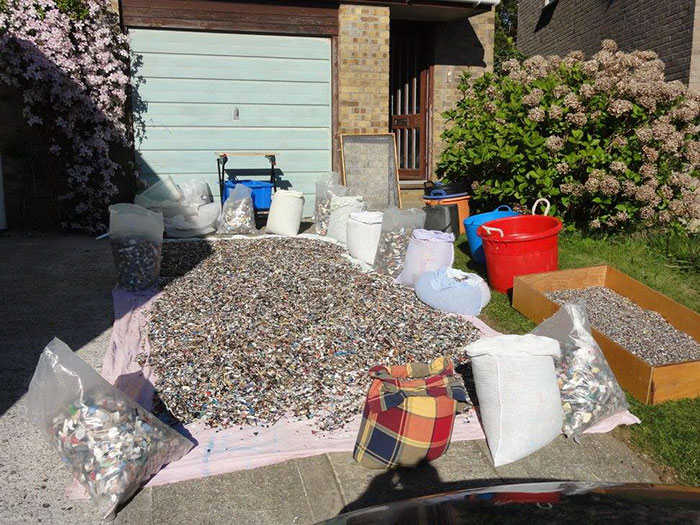 Guy Collects 35 Bags Of Microplastics On The Beach In Just One Day, Turns It Into Art