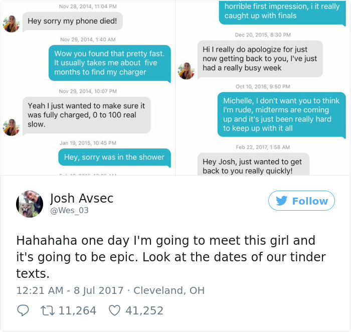 Strangers Who’ve Kept Hilarious Tinder Conversation For 3 Years Finally Meet And It’s Adorable