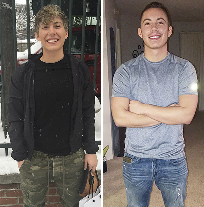 Jamie Wilson's female-to-male transition photos, smiling with short hair, wearing casual clothing. Jamie Wilson's female-to-male transition photos, smiling with short hair, wearing casual clothing.