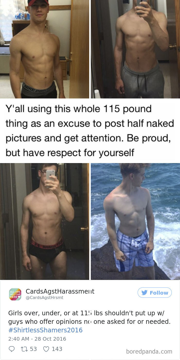 A Woman Is Mocking The Shirtless Dudes