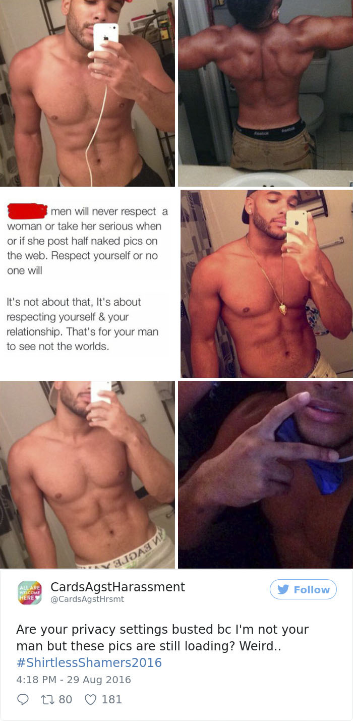 A Woman Is Mocking The Shirtless Dudes
