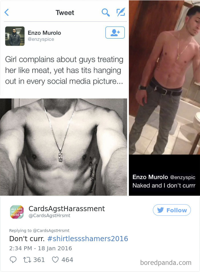 A Woman Is Mocking The Shirtless Dudes