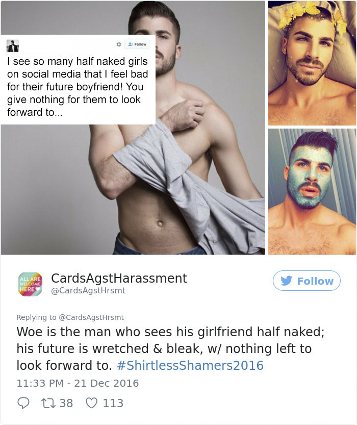 A Woman Is Mocking The Shirtless Dudes