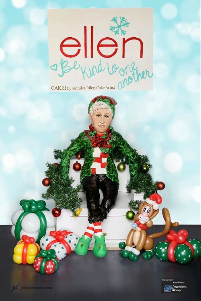 4 Foot Ellen Degeneres Cake! She Is Also Propped Up In Her Chair Just Like After She Finishes Dancing On The Show You Just Can't See In The Picture!