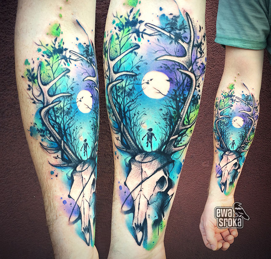 A Great Gallery About Watercolor Tattoos By Ewa Sroka!