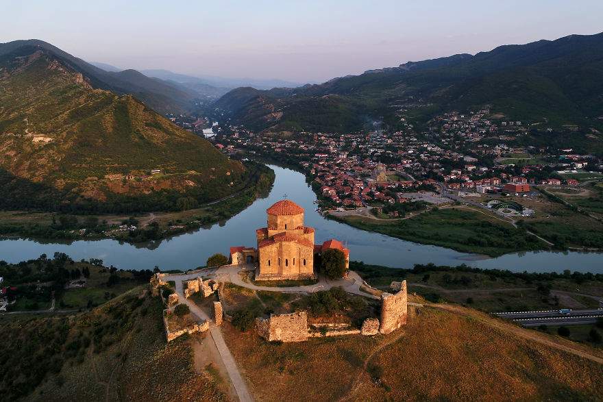 The Jvari Monastery Glowing In The First Light Of Day