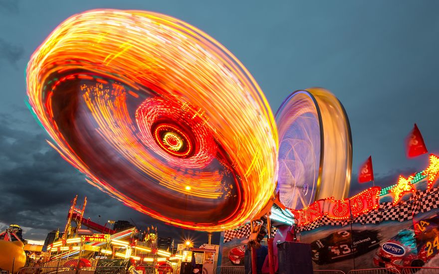 Long Exposure Of A Tilt-A-Whirl