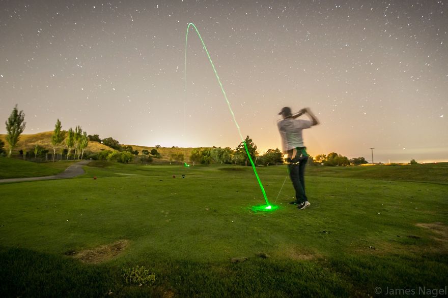 Long Exposure Of An Illuminated Golf Ball Shot