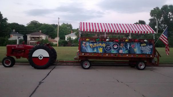 My Neighbor Is A Tractor Enthusiast. He Drives Kids Around The Neighborhood To Catch Pokemon And Visit Pokestops