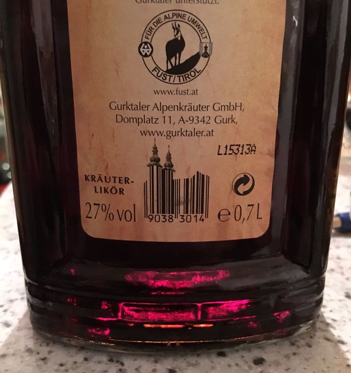 Barcode On A Herb Liquer From Austria