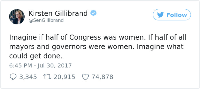 Female Senator Says 50% Of Congress Should Be Women, And This Guy's Comeback Goes Viral Female Senator Says 50% Of Congress Should Be Women, And This Guy's Comeback Goes Viral