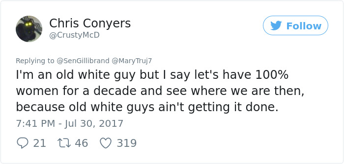 Female Senator Says 50% Of Congress Should Be Women, And This Guy's Comeback Goes Viral Female Senator Says 50% Of Congress Should Be Women, And This Guy's Comeback Goes Viral