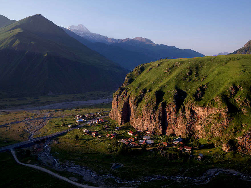 The Last Light Of Day Catches The Houses Of Ukhati, On The Georgian Military Highway
